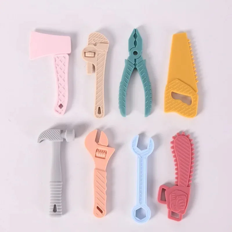 6/8pcs Hammer spanner pliers tool teether boilable soft silicone baby baby biting gum music teething stick anti-eating hand Good Vibrations