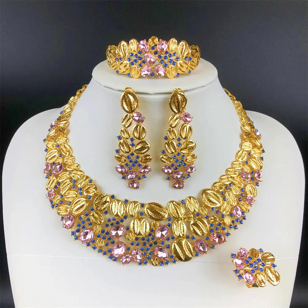 High Quality 18K Gold Plated Jewelry Sets For Women Luxury Design Necklace Earrings Bracelet And Ring Full Set Jewelry Trending Good Vibrations Adult Super Store