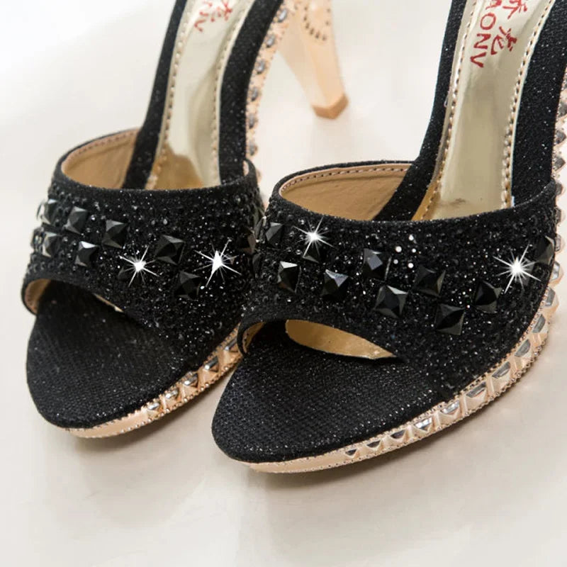 Summer Women Sandals Rhinestone Women Shoes Sexy High Heels Shoe Ladies Sandalias Gold Silver Women Slippers Heeled Sandals Sexy Good Vibrations