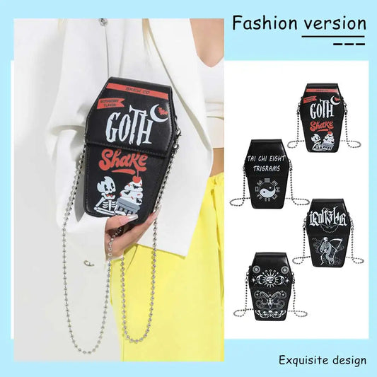 Women Gothic Crossbody Bag Versatile Gothic Crossbody Pouch Zipper Casual Satchel Bag PU Leather Novelty Halloween Cellphone Bag Good Vibrations