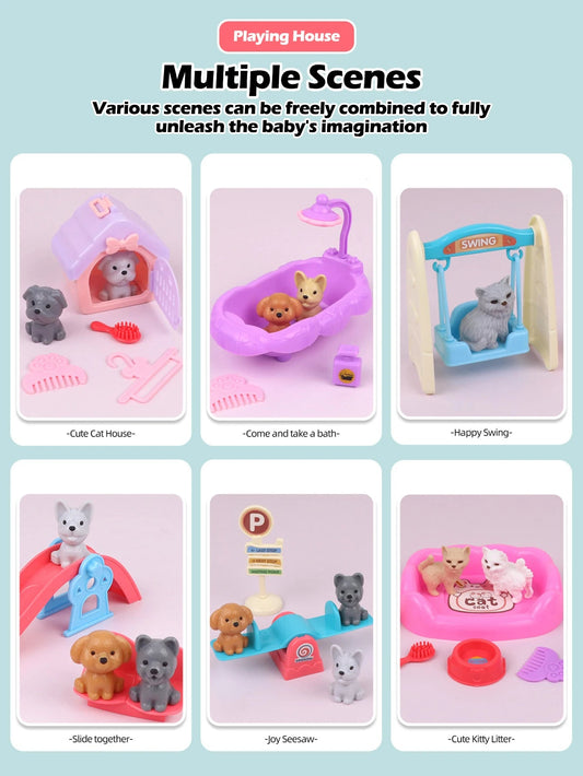 Mini doll pet accessory set, children's playhouse toy pet set, cat and dog bath, park, scene set, birthday and Christmas gifts Good Vibrations