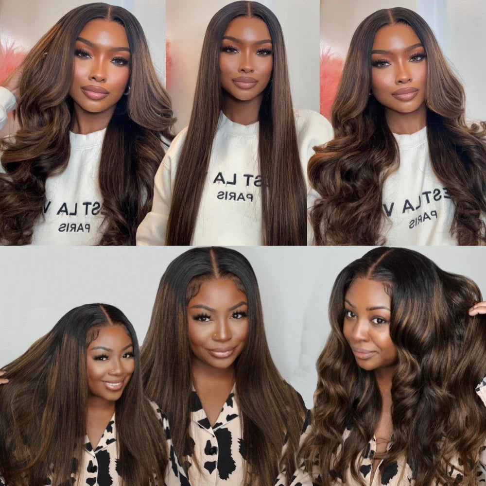 UNice 13x4 Pre-Everything™ Lace Frontal Balayage Highlights Yaki Straight Wig With Drawstring Pre Cut Pre Bleached Glueless Wig Good Vibrations