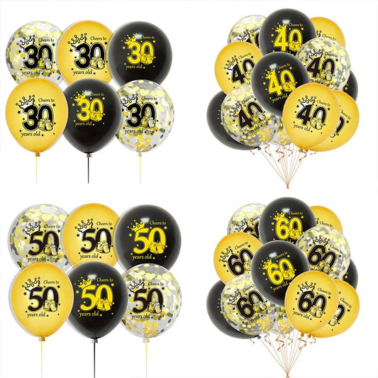 12pcs Happy Birthday Party Balloons 30th 40th 50th 60th Birthday Party Black Gold Latex Balloons Adult Birthday Party Decoration Good Vibrations