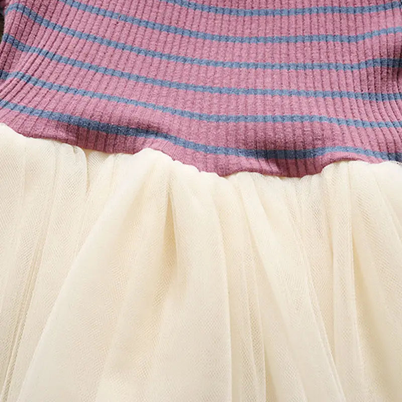 Girls' Summer Dress 1-6Y Children's Striped Short Sleeved Patchwork Mesh Dress Korean Girls Clothing Kid's Outfit Good Vibrations