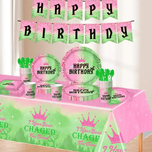 50pcs Wicked Birthday Party Decorations Disposable Tableware Cup Plate Napkins Banner Tablecloth Magic Witch Kids Party Supplies Good Vibrations