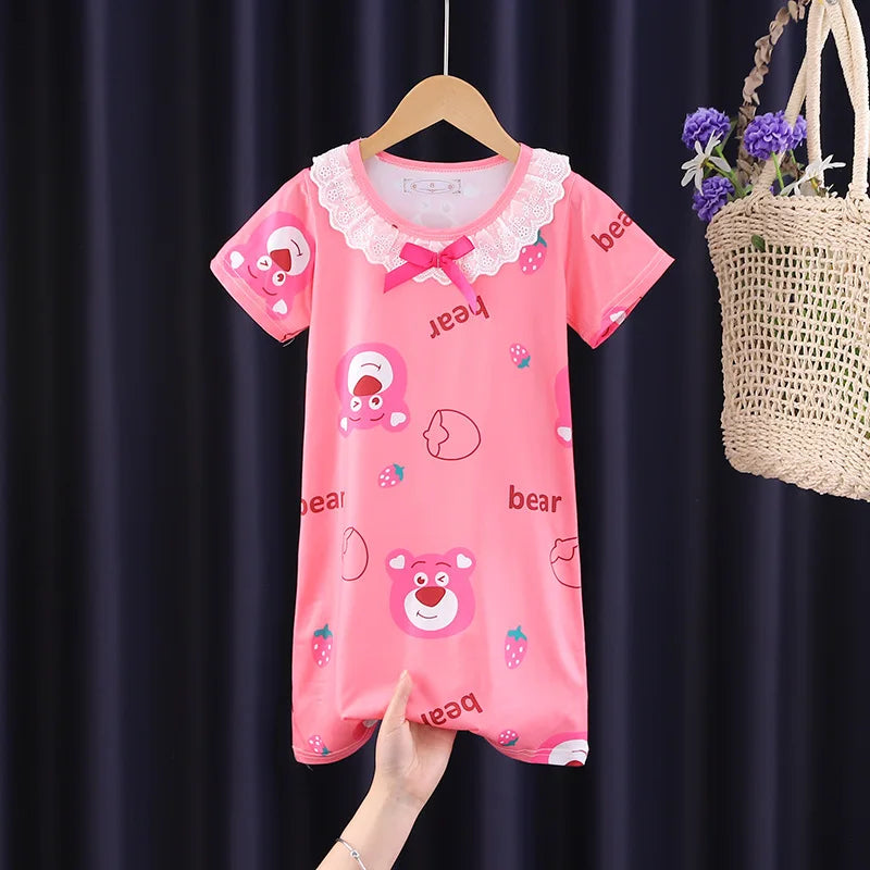 New Baby Girl Kuromi Nightgown Summer Children Short SLeeve Cartoon Nightdress Girls Clothing Children's Pajamas Dress 3-12T Good Vibrations