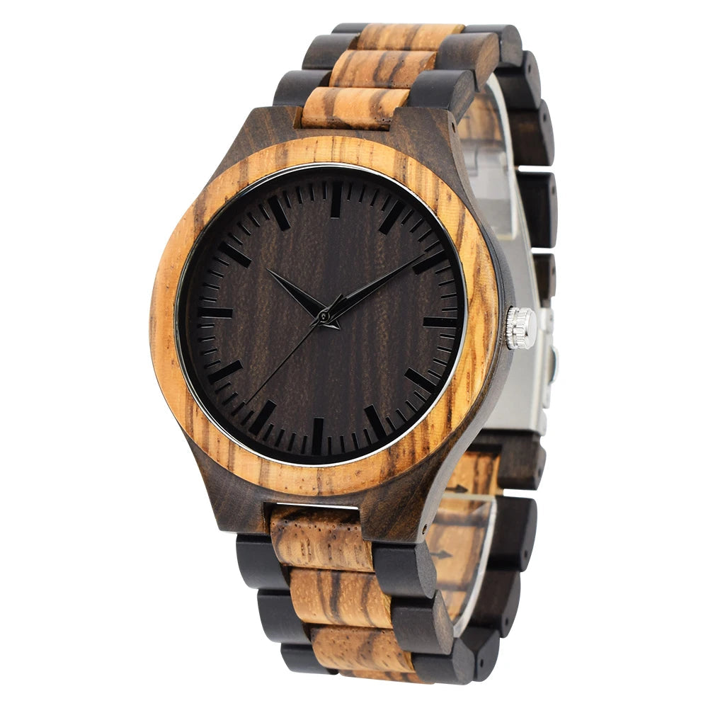 Wooden Watches for Men, Great Japanese Quartz Analog, Stylish Exotic Watch with Adjustable Stainless Steel Clasp, Buckle, Made f Good Vibrations