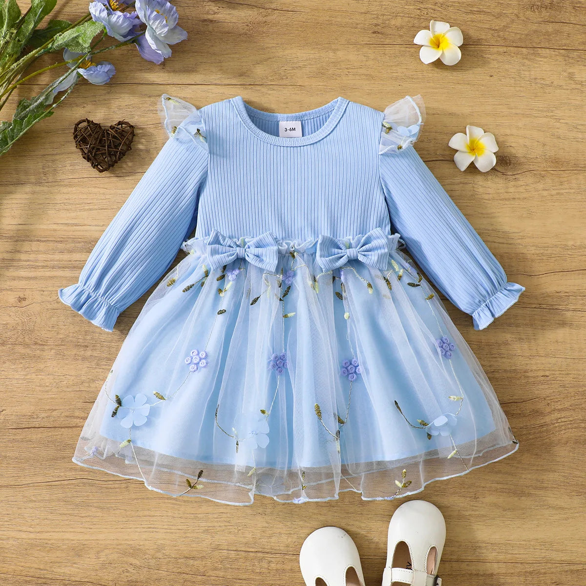 2025 Spring Autumn Baby Clothes Princess Dress 0-3Y Infant Girls Floral Embroidery Lace Dress Cute Toddler Bow Outfit Good Vibrations
