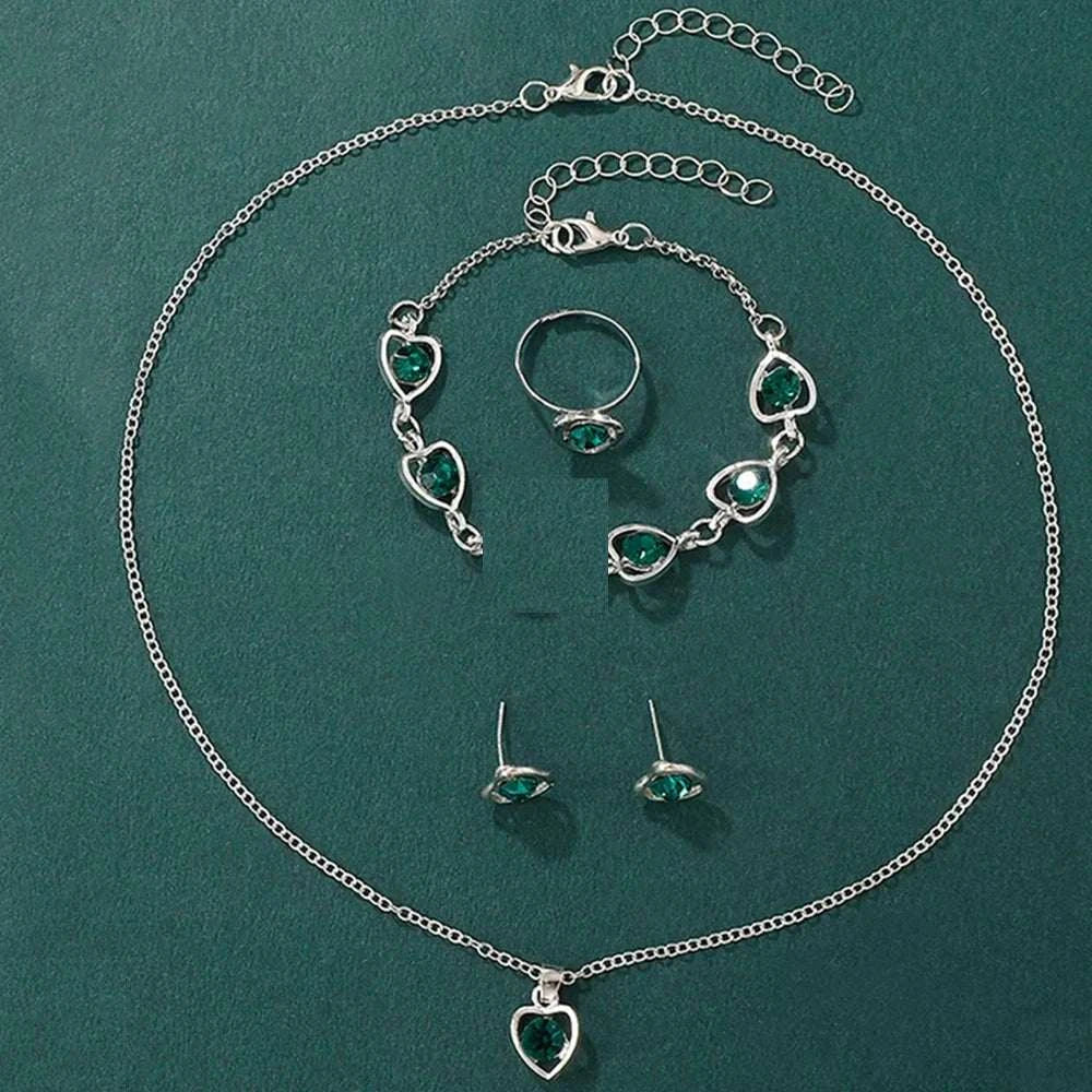 Women Fashion Watches Heart Rhinestone Ring Necklace Earring Jewelry Set Luxury Dress Quartz WristWatch Simple Elegant Watch Gif Good Vibrations Adult Super Store