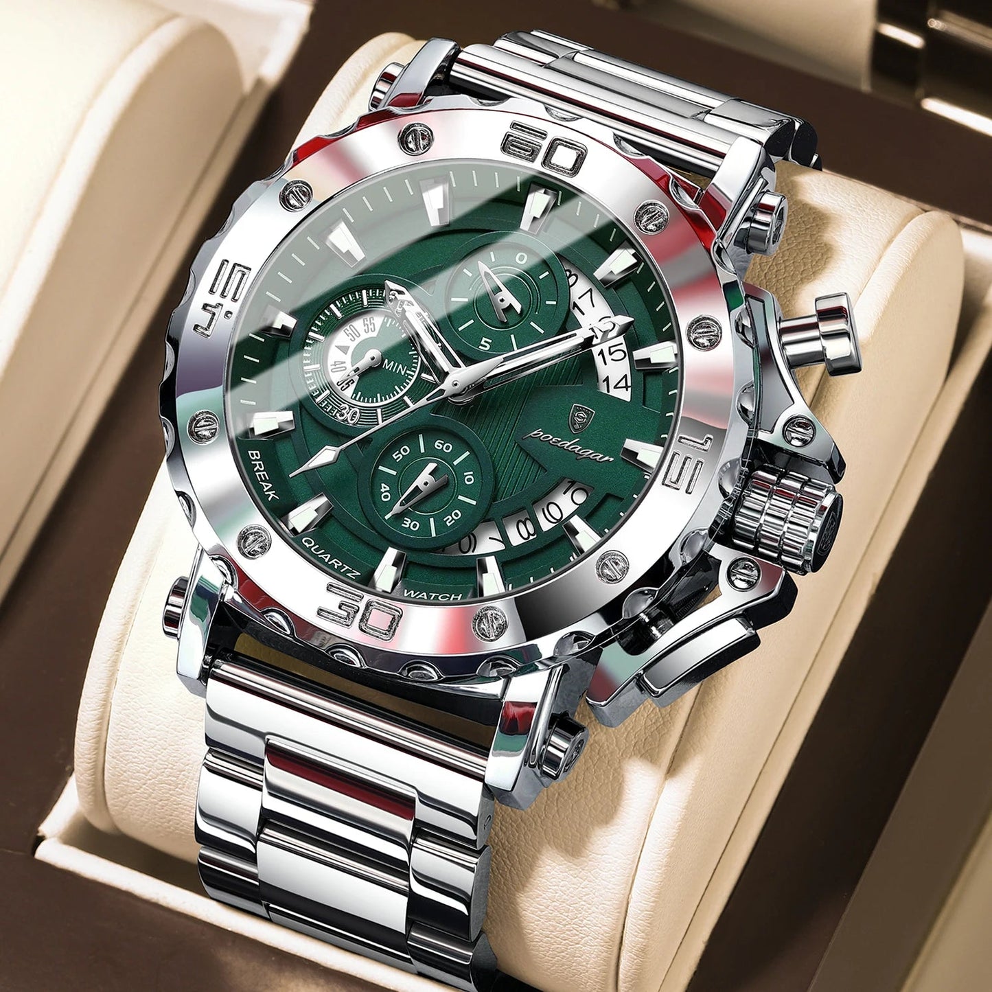 POEDAGAR Luxury Watch For Men Calendar Luminous Waterproof Man Clock Male Chronograph Stainless Steel Men's Quartz Watches Reloj Good Vibrations
