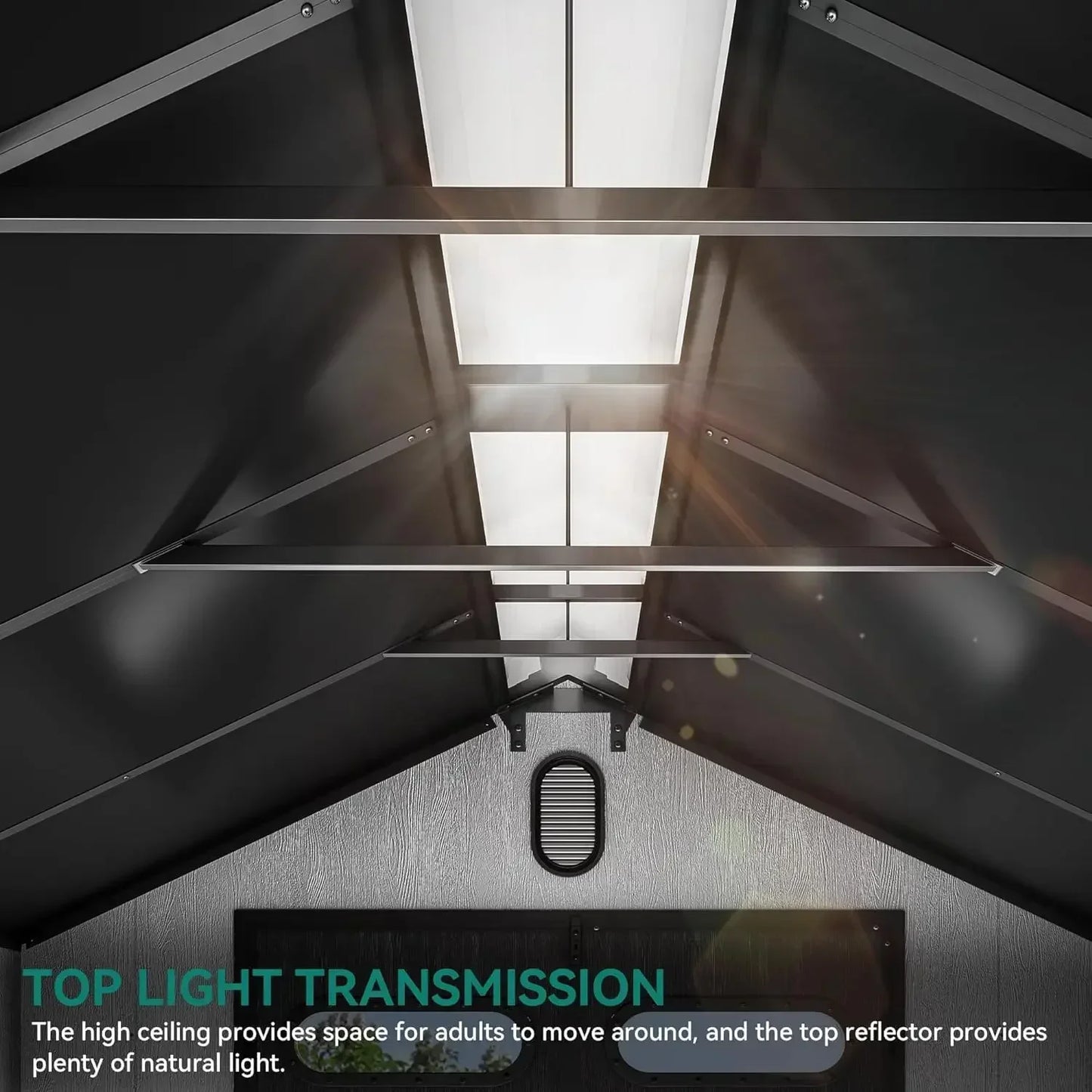 8x8ft Outdoor Resin Storage Shed with Floor, 427 cuft Waterproof Garden Shed with Lockable Door, Windows & Vents Good Vibrations