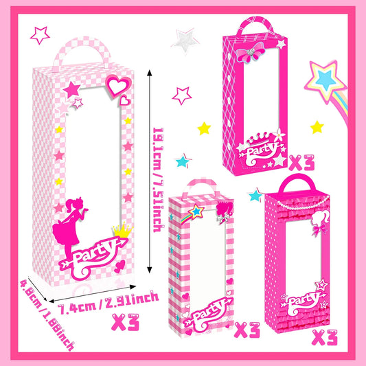 12 PCs Let's Go Party Supplies Pink Candy Boxes Let's Go Party Gift Box Treat Bags Goodie Bags for Girl Birthday Party Good Vibrations