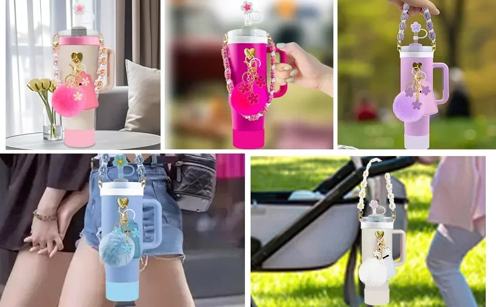 12PCS Accessories for Stanley Cup 30/40 oz Tumbler Water Bottle Handle Strap Straw Toppers Keychain Charms Silicone Cup Boot Good Vibrations Adult Super Store