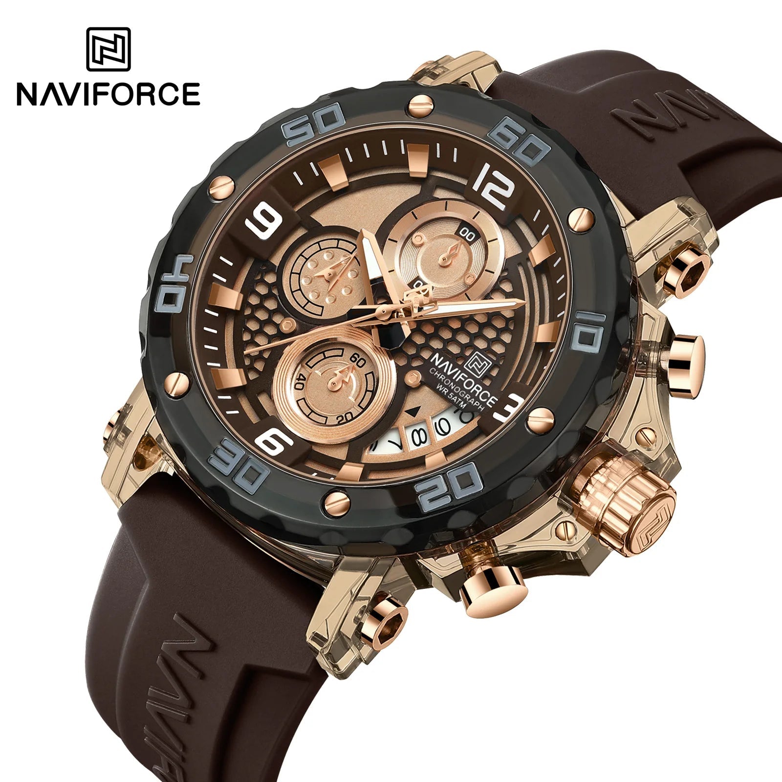 NAVIFORCE for Men Silicone Strap Luxury Fashion Quartz Watches Wrist watch Sports Chronograph 5TM Waterproof Male Watches GIfts Good Vibrations