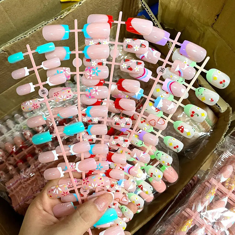 96Pcs Halloween Press on Nails Almond & Coffin Blood Red Nails with Skeleton Fake Nails Design Full Cover Artificial False Nails Good Vibrations