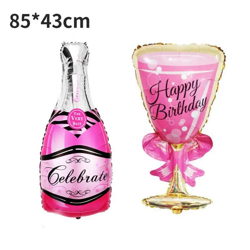 Pink Balloon Champagne Bowknot Wine Cup Wedding Birthday Party Decoration Adult Children Balloon Event Party Supplies Good Vibrations