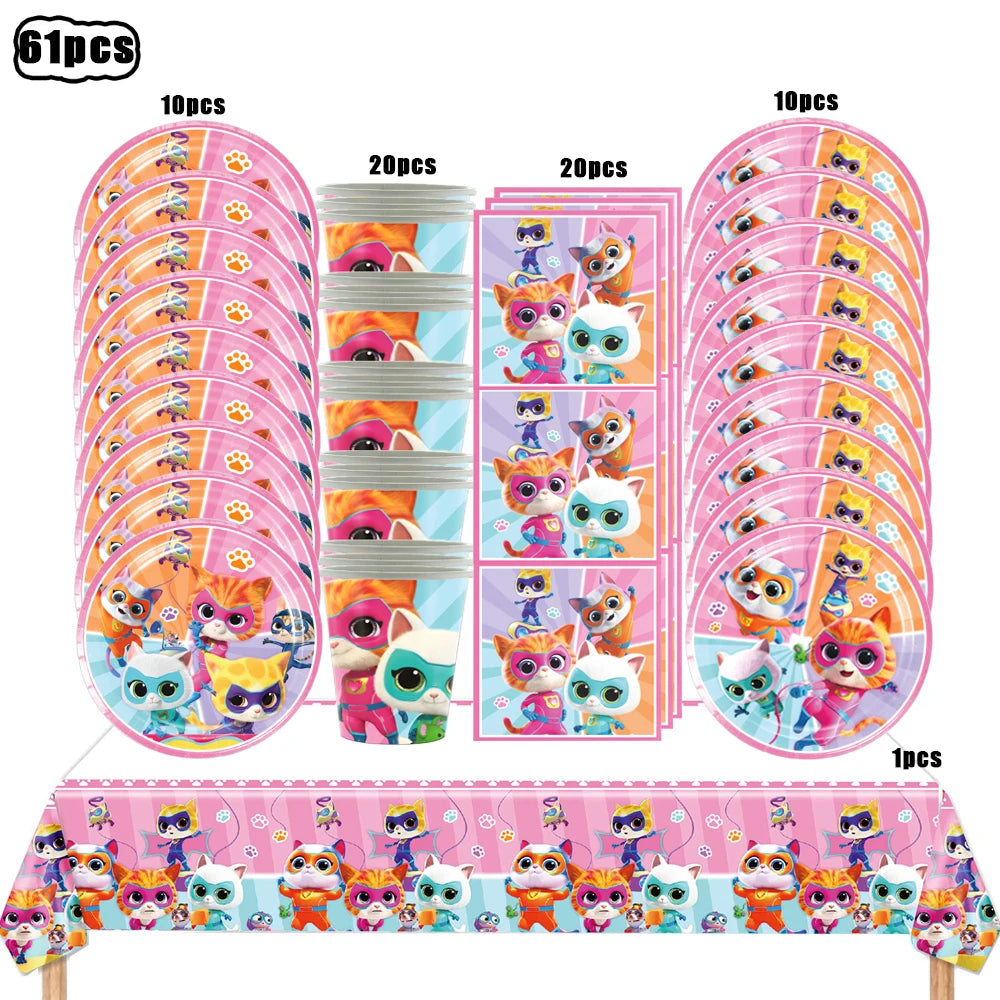 Superkitties Happy Birthday Party Decor Paw Meow Cat Super Kitties Tableware Tablecloth Plate Cup Gift Set Kid Party Supplie Toy Good Vibrations