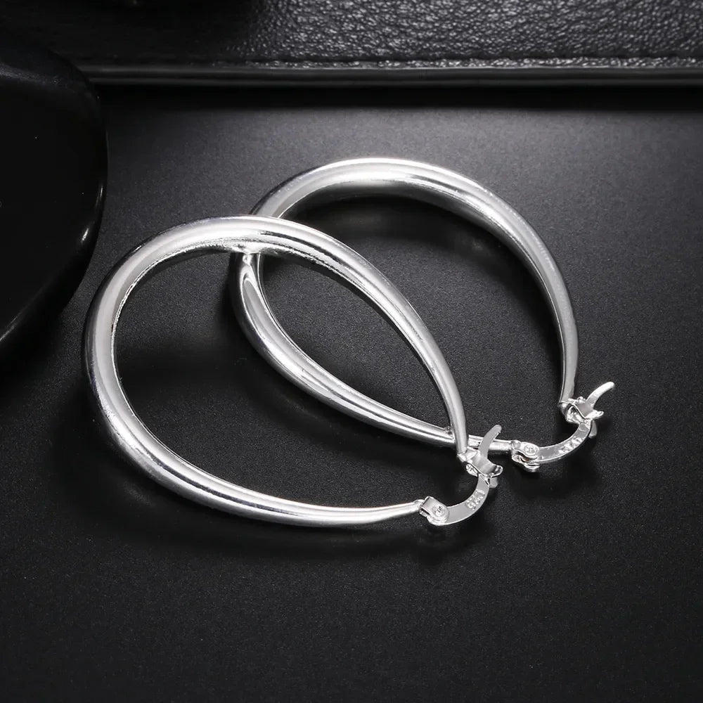 41MM Silver Color Smooth Circle Big Hoop Earrings for Women Fashion Party Wedding Jewelry Christmas Gifts Good Vibrations