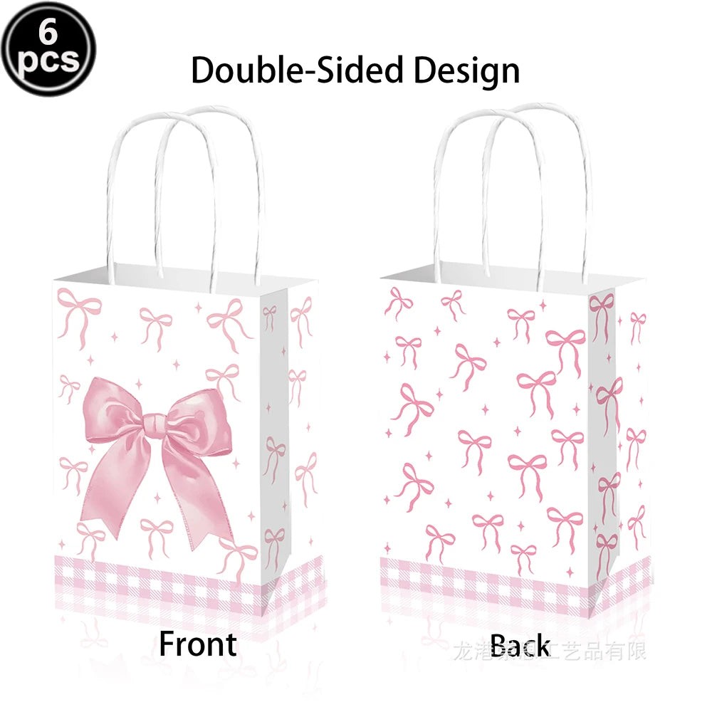 Pink Bow Birthday Party Supplies Disposable Bow Themed Tableware Set Engagement Wedding Girls Birthday Bachelorette Party Decor