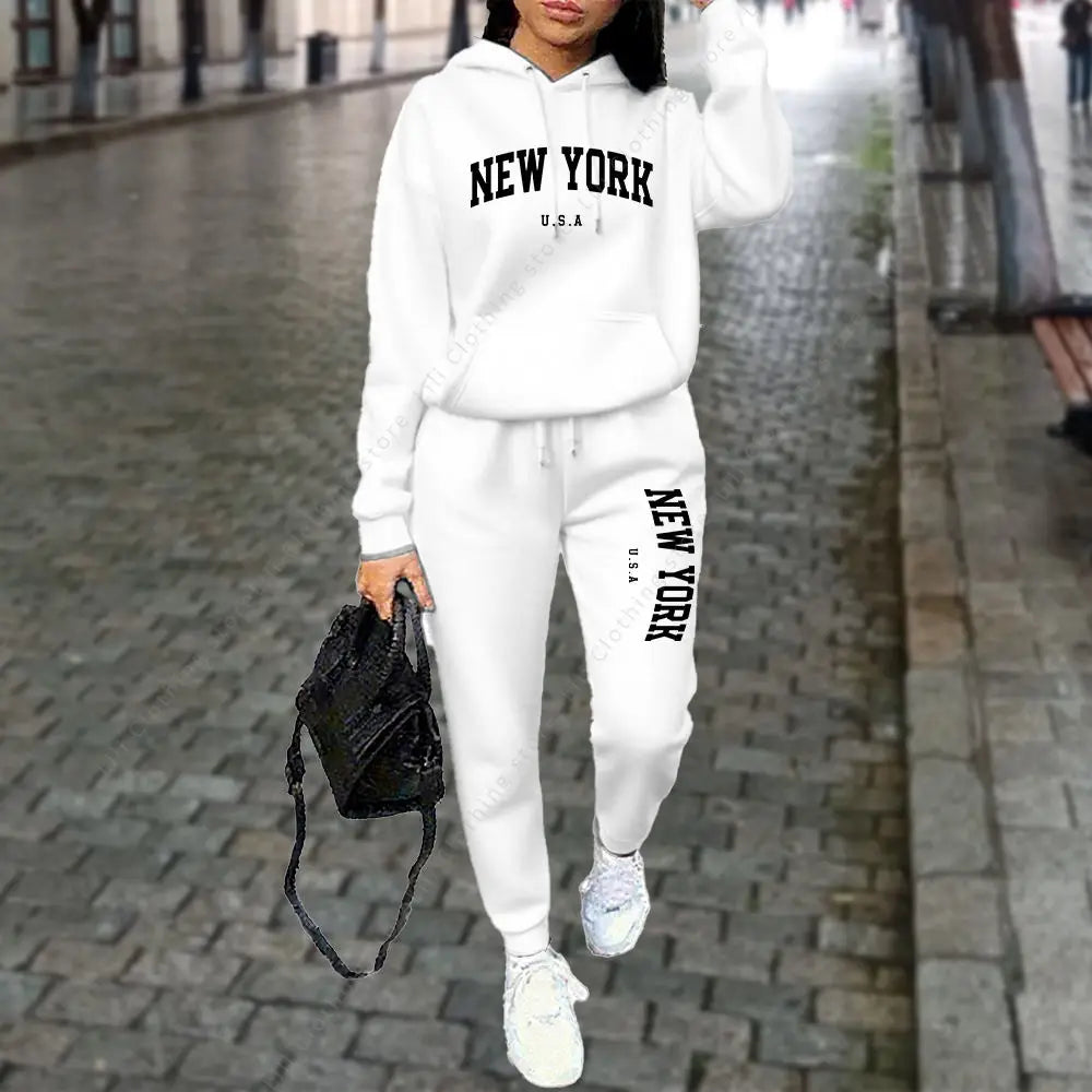 NEW YORK Women's Tracksuit Autumn Winter Hoodies Trousers 2PCS Suit Sports Jogging Street High quality Clothes Women Pants Sets Good Vibrations