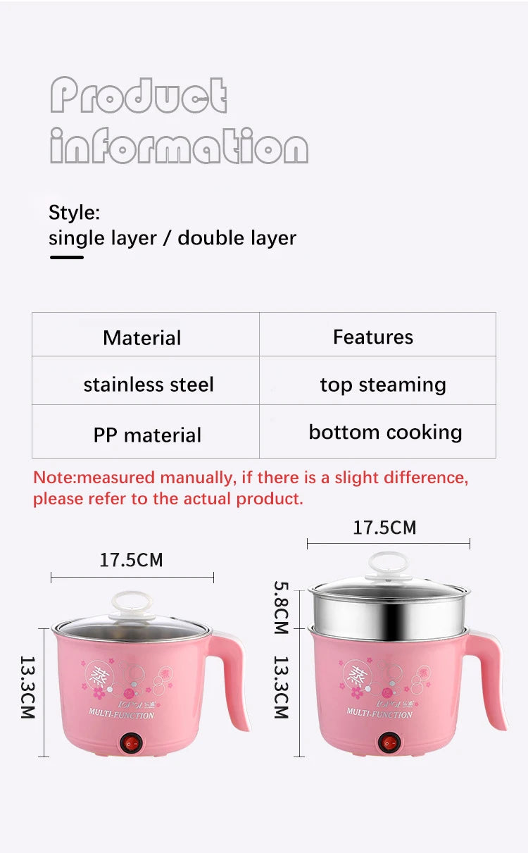 Multifunction Electric Cooker Hot Pot 1-2 People Heating Pan Multi Ramen Pot Machine Mini Rice Cook Kitchen Appliance Korea 220V Good Vibrations Adult Super Store