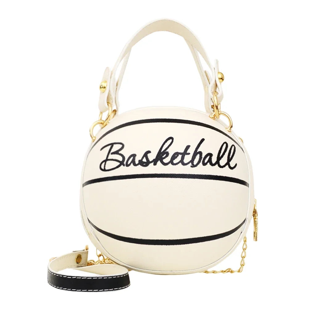 Personality INS Fashion Women Ball Bag Soft PU Leather Round Crossbody Thick Chain Hand Bags And Purses Female Basketball Bag Good Vibrations