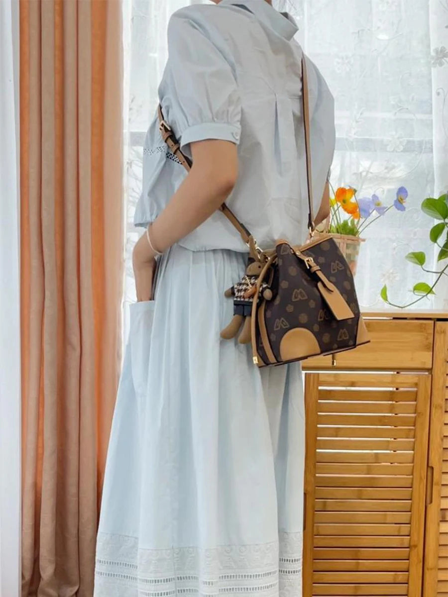 FOXER Women Small Fashion Crossbody Bag Bucket Shoulder Handbag Purse for Lady Gift for Wife Girlfriend Good Vibrations