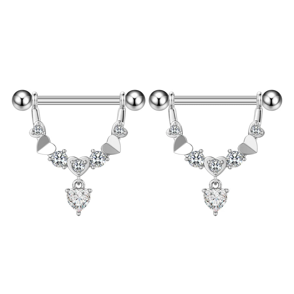 2pcs Stainless Steel Shield Bar Barbell Nipple Piercing Jewelry for Women Both Sides Screwed Sun Moon Flower Star Nipple Rings Good Vibrations Adult Super Store