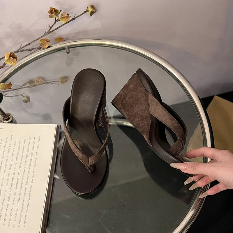 Wedges Women Slippers High Heels Clip Toe Fashion Shoes Designer Woman's Sandals Summer 2025 Flip Flops New Sandalias De Mujer Good Vibrations