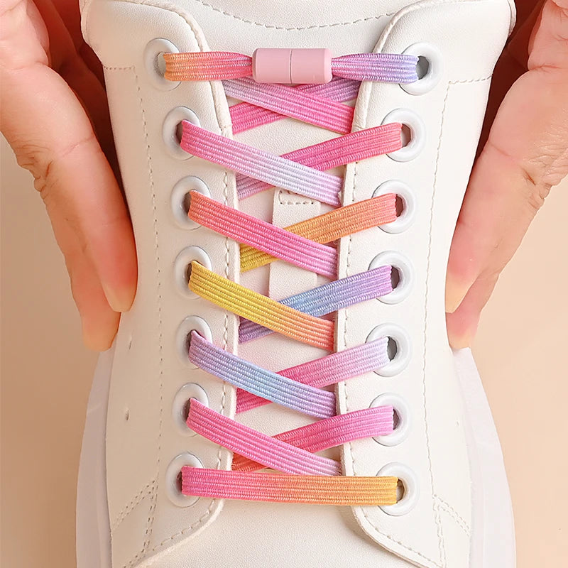 1Pair No Tie Shoe Laces Colorful Buckle Shoelaces Pearl Light Colorful Fashion Without Ties Elastic Laces Sneaker Kids Adult Good Vibrations