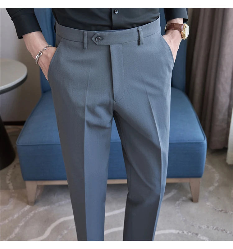 Men Suit Pants 2025 Elastic Slim Fit Formal Dress Pants Solid Casual White Trousers Pantalon Homme Wedding Party Men Clothing Good Vibrations
