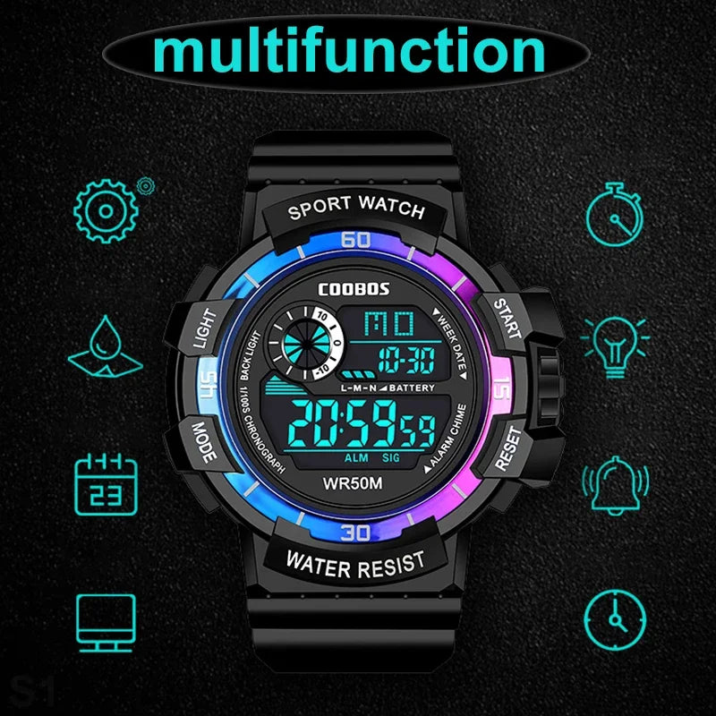 Fashion Sport LED Electronic Watches For Men Luxury Waterproof Luminous Military Watch Man Multifunction Colorful Digital Clock Good Vibrations