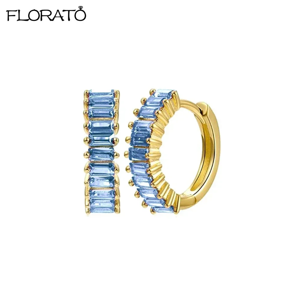 925 Sterling Silver Needle Summer Blue Earrings Trend 18K Gold Hoop Earrings for Women Fashion Puncture Jewelry Ear Accessories Good Vibrations