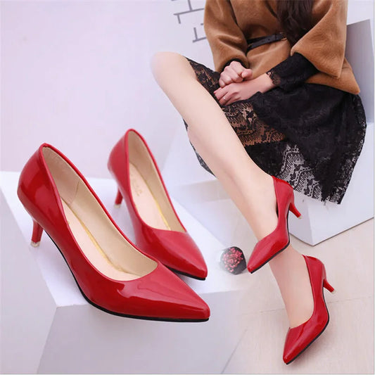 Shoes Ladies Pumps Medium Heel Nude Sexy High Heels Weeding Shoes Women Office Work White Pumps Party Shoes Good Vibrations