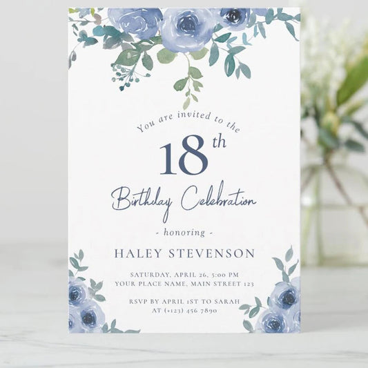 5/20/100pcs 18th birthday invitations, Watercolor Blue Floral birthday invitations 18, Sunflower Birthday Invitation Good Vibrations