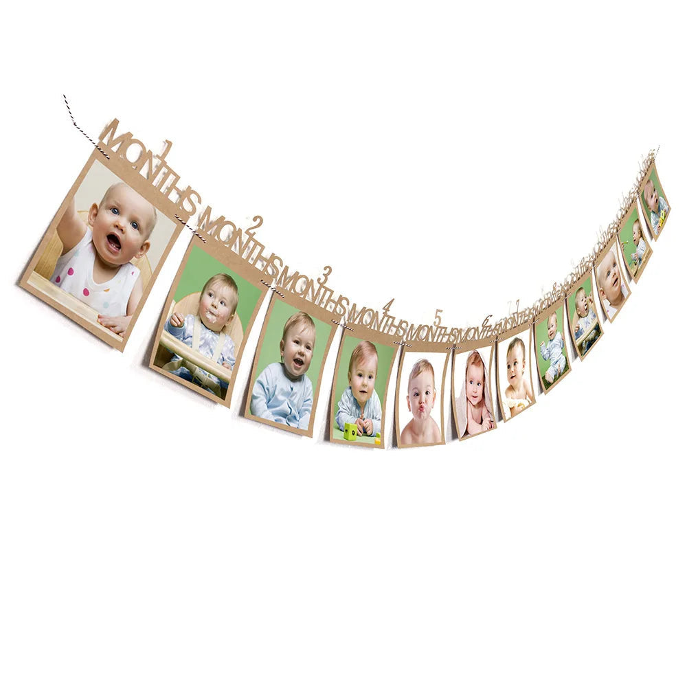 1st Birthday Photo Banner for Baby from Newborn to 12 Months First Birthday Decorations Boy or Girl Monthly Milestones Garland Good Vibrations