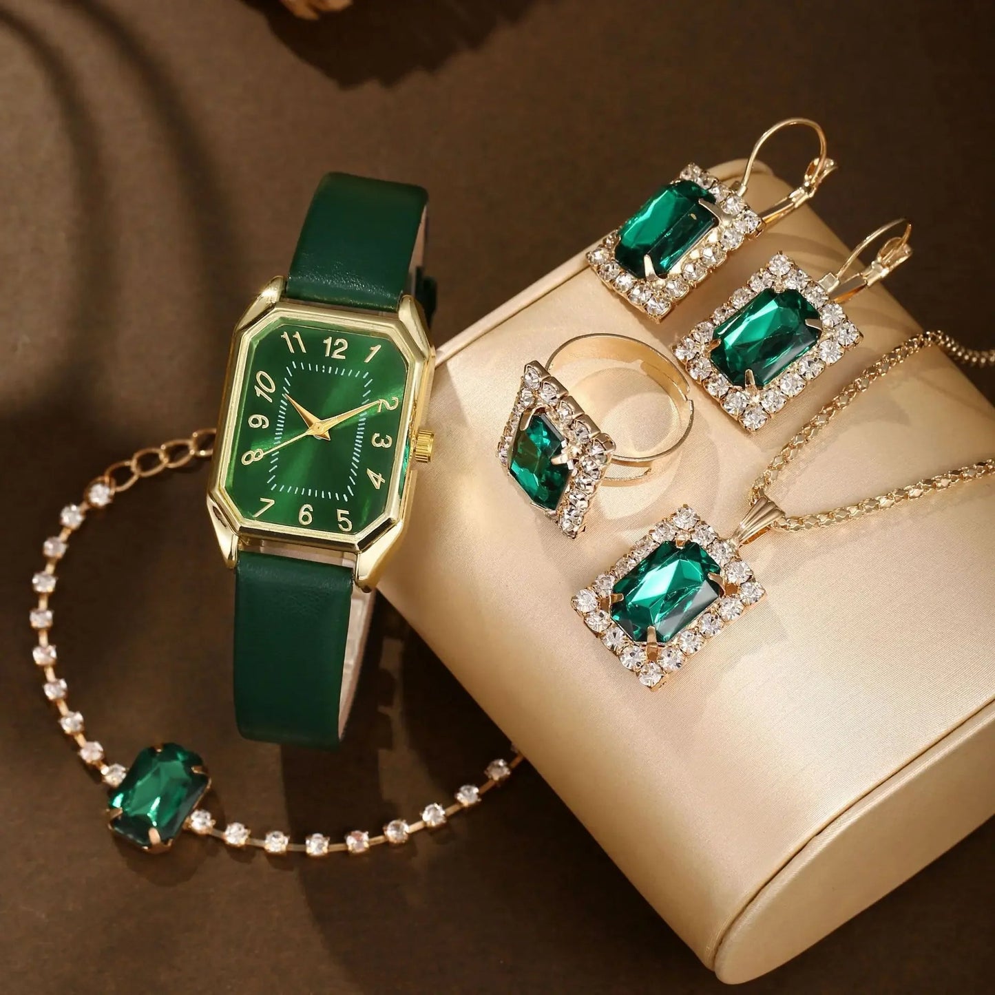 6/5/1PCS Luxury Fashion Square Women's Watches Brand Ladies Quartz Wristwatch Jewelry Set Classic Simple Femme Relogio Feminino Good Vibrations