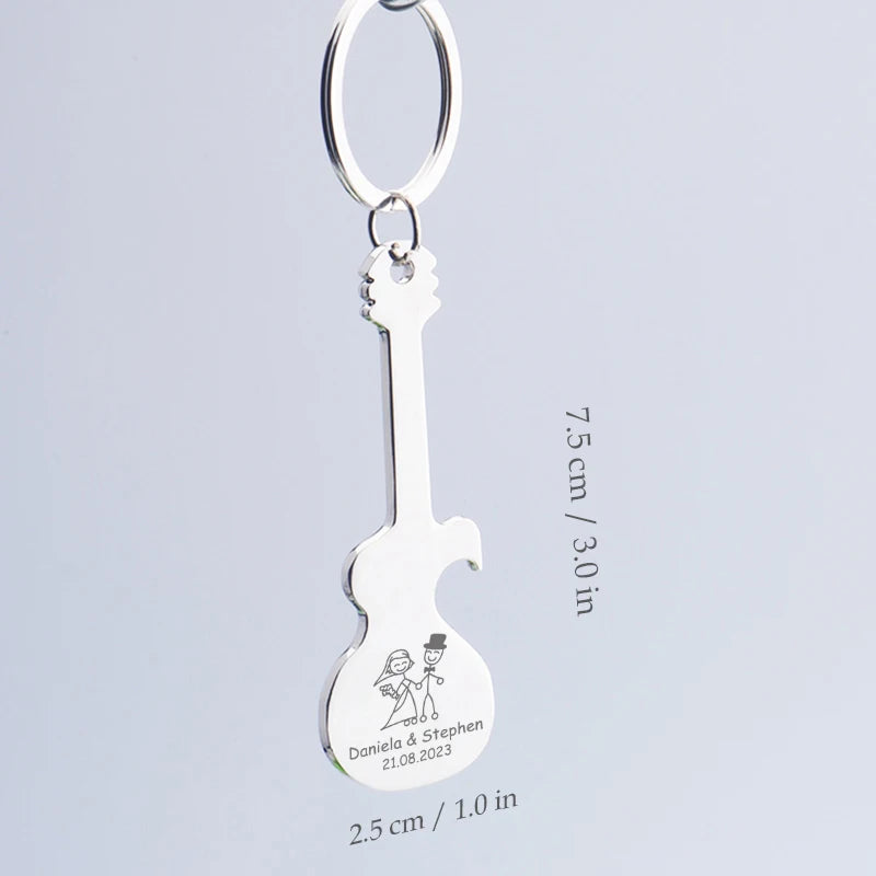 Wedding Gifts for Guests Wedding Souvenirs Custom Party Favors Personalized Silver Keychains Guitar Shaped Bottle Openers