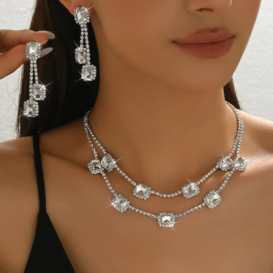 3 pieces of ladies' jewelry set, crystal and diamond necklace and earring set, bridal wedding party jewelry, daily wear jewelry Good Vibrations