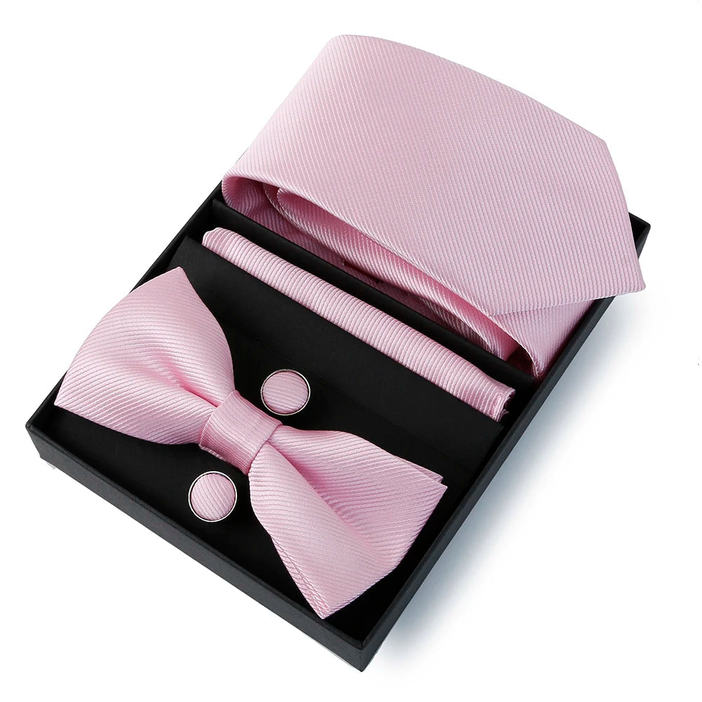 Mens Bussiness Ties Set With Bowtie Bow tie Necktie Square Towel Cufflinks For Groom Wedding Banquet Party Gift Box Accessories Good Vibrations