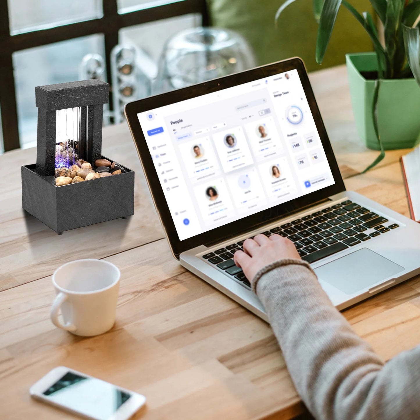 Desktop Water Fountain LED Indoor Decorative Fountain Creative Craft Home Decor Small Waterfall Fountains Zen Meditation Fountai Good Vibrations Adult Super Store