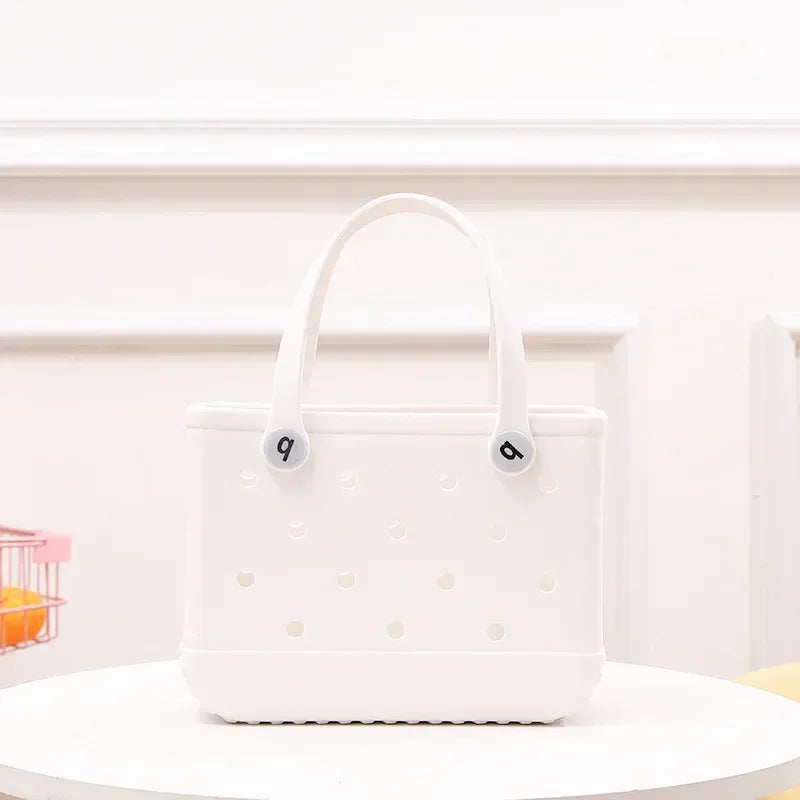 EVA Waterproof Summer Storage Basket Mini Kid Beach Bogg Bag Women Shopping Bag Picnic Rubber Jelly Tote Bogg Bag Kid Purses Good Vibrations