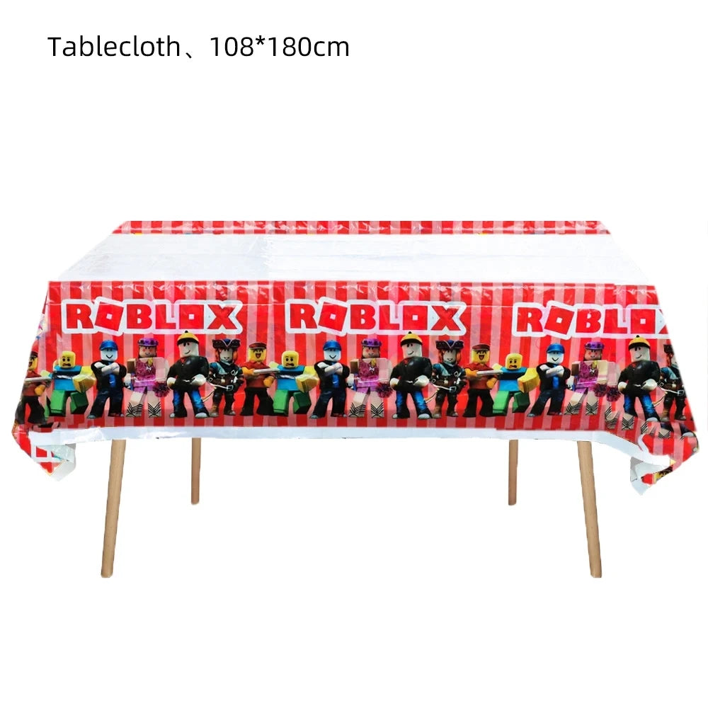 139PCS Roblox Birthday Decoration Party Kit Disposable Tableware Set Roblox Game Tablecloth Balloon Gift Bag Kids Party Supplies Good Vibrations