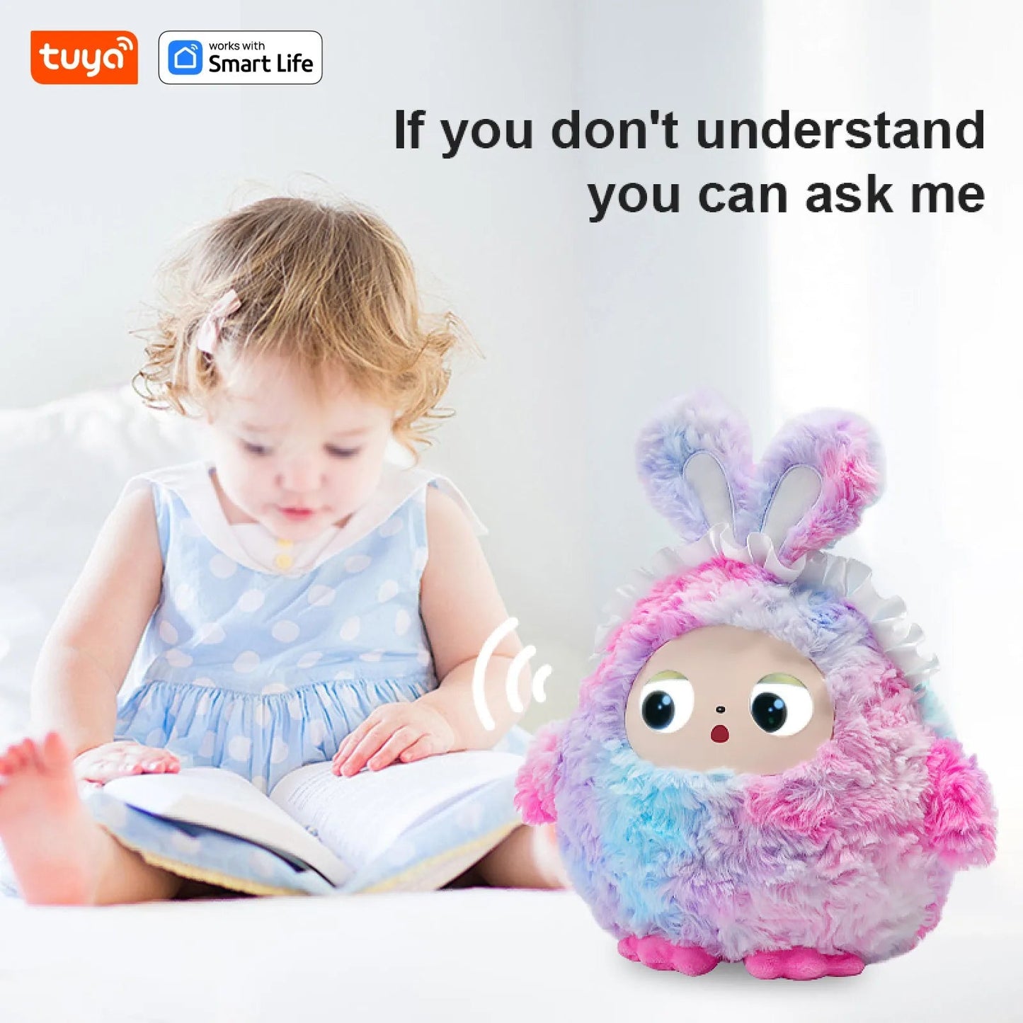 Tuya AI Plush Toy w/Smart Voice & LED Eyes,Interactive Companion for Kids/Adults,Gift-Ready Rechargeable E-Pet open up fun life Good Vibrations