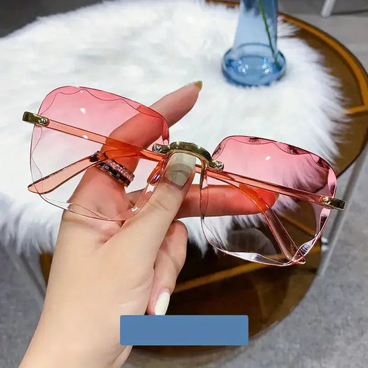 Square Rimless Sunglasses Women Luxury Brand Designer Summer Red Glasses Fashion Sun glasses For Men UV400 Shades Oculos Good Vibrations