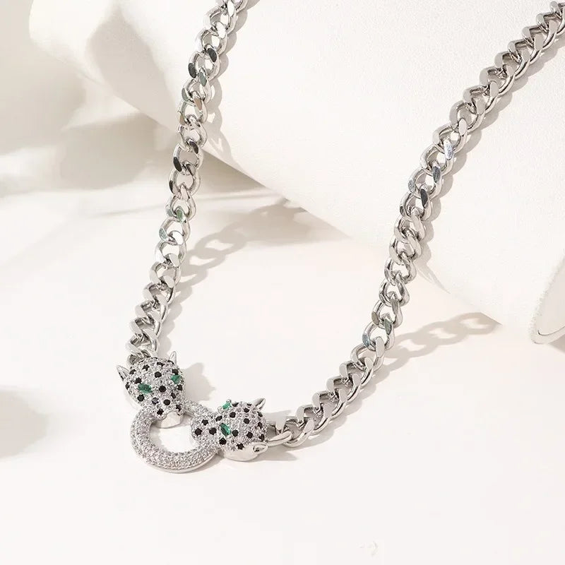 Classic Crystal Leopard Charm Bracelets for Women Fashion Brand Jewelry Set Delicate Zirconia Chain Choker Necklaces Party Gift Good Vibrations