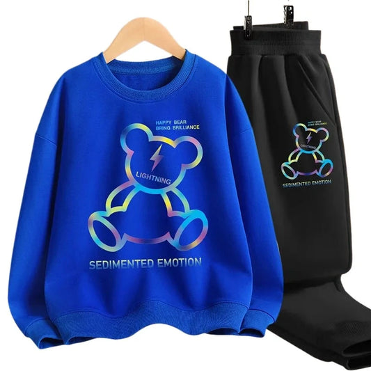 Autumn Clothes Set Kid Gradient Bear Sweatshirts Pullover Top And Pants 2pcs Suit Children Girls Fashion Tracksuits Good Vibrations