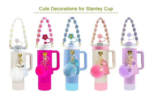 12PCS Accessories for Stanley Cup 30oz 40oz Tumbler Water Bottle Handle Strap Straw Toppers Keychain Charms Silicone Cup Boot Good Vibrations Adult Super Store