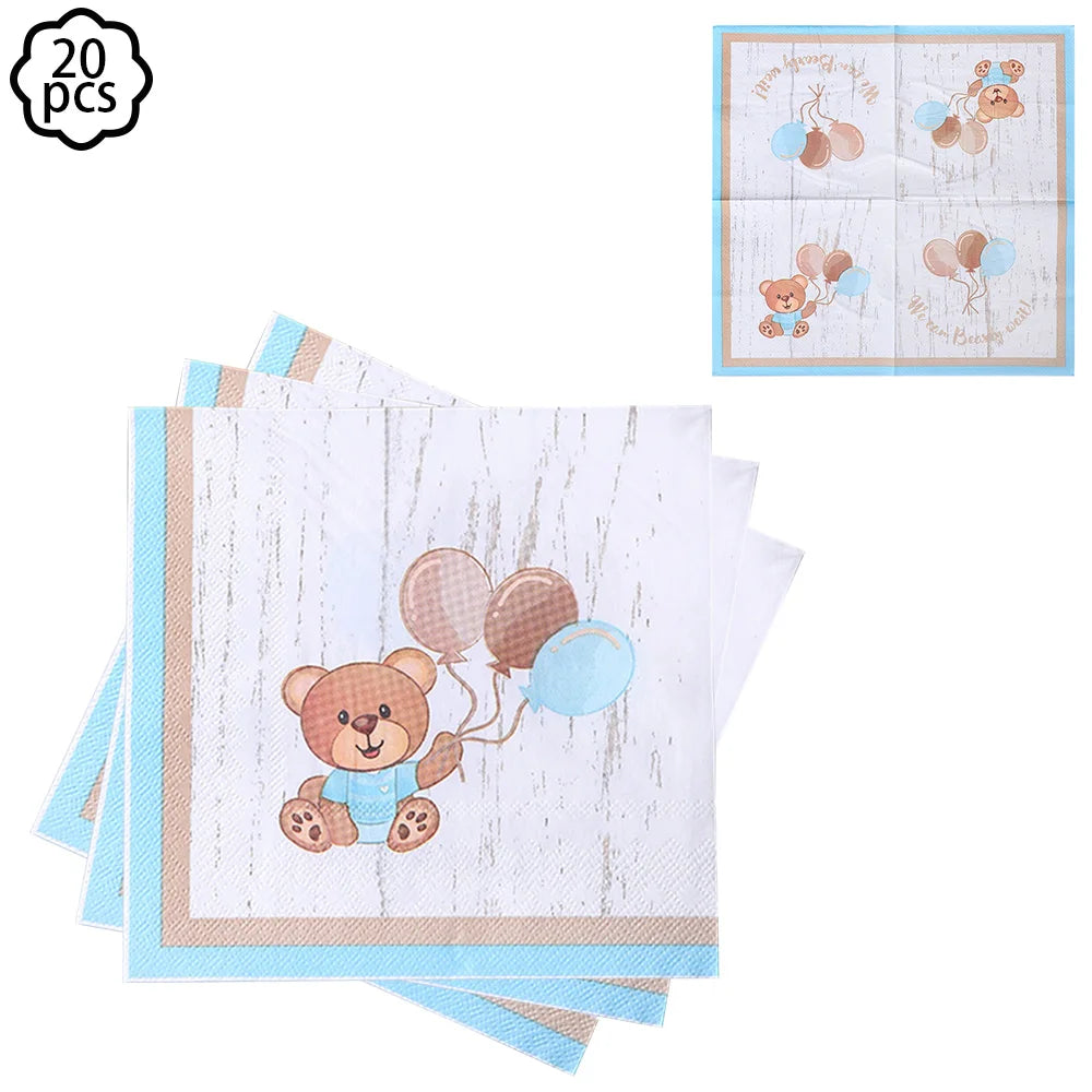 Baby shower Teddy Bear Birthday Party Plates Cup Tableware Kids 1st Birthday Party Decor Teddy Bear Balloon Birthday Party decor