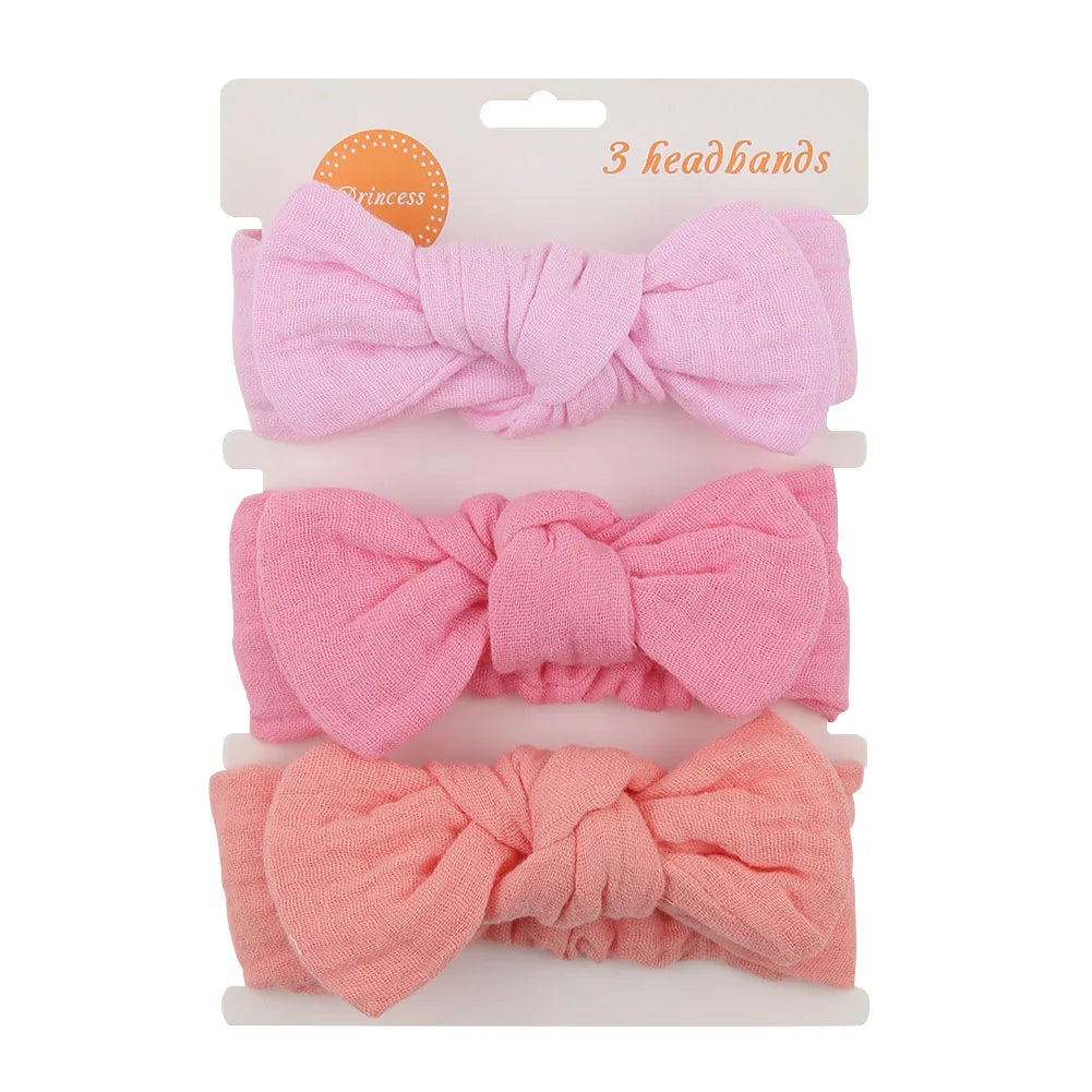 3Pcs/Set Solid Muslin Cotton Linen Baby Headband Elastic Rabbit Ear Hair Band Infant Girl Turban Headwraps Stretch Accessories Good Vibrations